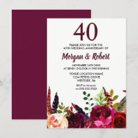 Burgundy Boho Flowers 40th Wedding Anniversary