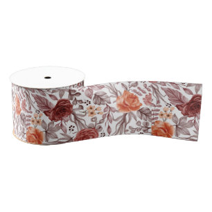 Burgundy Boho Rose Floral Pampas Grass Wedding Grosgrain Ribbon