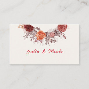 Burgundy Boho Rose Floral Pampas Grass Wedding Place Card