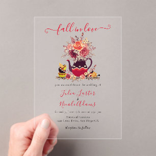 Burgundy Boho Rose Pampas Lemon Tea Wedding Acrylic Invitations