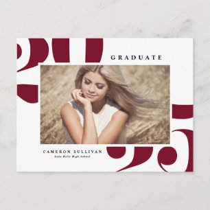 Burgundy Bold Typography 2024 Photo Graduation Announcement Postcard