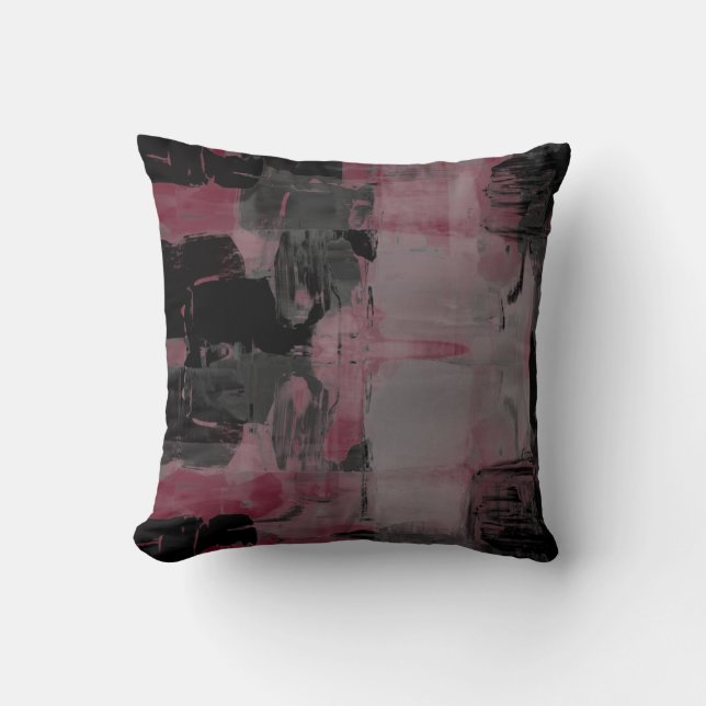 Burgundy Bordeaux Grey & Black Artistic Abstract T Cushion (Front)