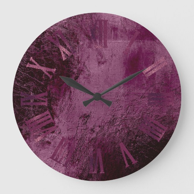 Burgundy Bordeaux Metallic Minimal Roman Numbers Large Clock (Front)