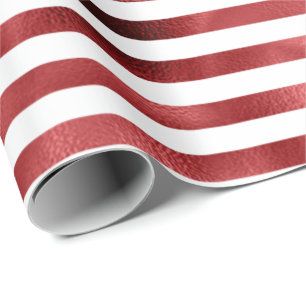 Burgundy Bordeaux Red  Stripes Lines White Metal Wrapping Paper