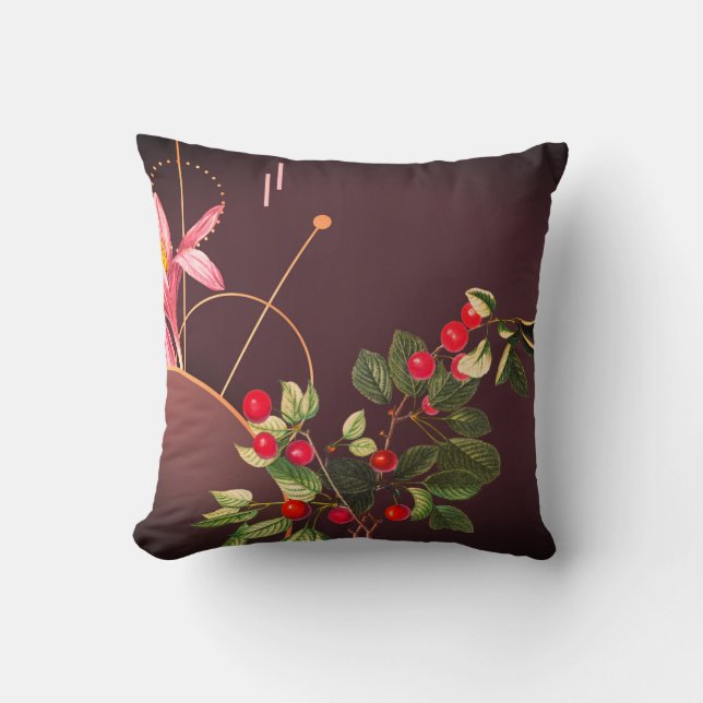 Burgundy Botanical Cherries Abstract Backdrop Cushion (Front)