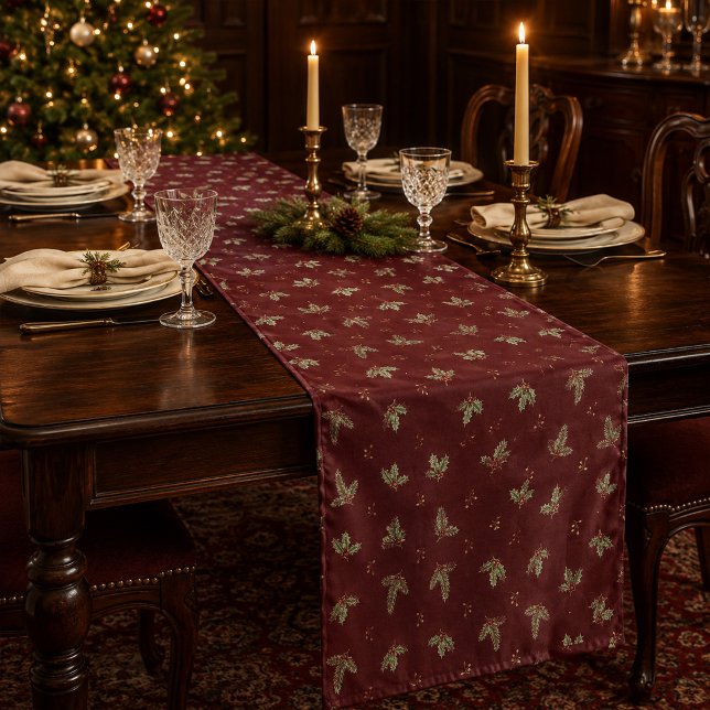 Burgundy Botanical Christmas Table Runner (Burgundy Botanical Christmas Table Runner)