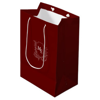 Burgundy botanical crest monogram wedding medium gift bag