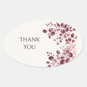 Burgundy Botanical Floral Wedding Thank You Oval Sticker