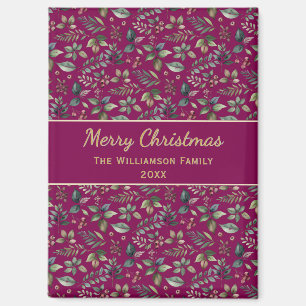 Burgundy Botanical Merry Christmas Personalised Magnet