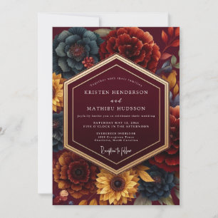 Burgundy Botanical Romance Wedding Invitation