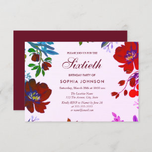 Burgundy Botanical Tropical 60th Birthday Invite