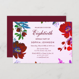 Burgundy Botanical Tropical 80th Birthday Invite