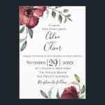 Burgundy Botanical Wedding Invitation<br><div class="desc">Watercolor flowers in burgundy with botanical branches,  wedding invitation. Customise text,  font style,  colour and size.</div>