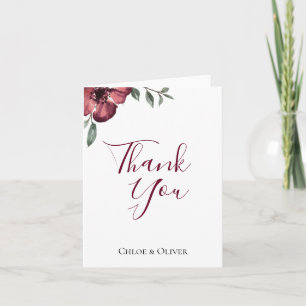 Burgundy Botanical Wedding Thank You Card