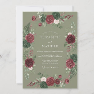 Burgundy Botanical Woodland Wedding Invitation