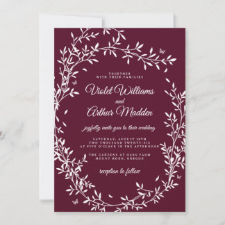 Burgundy Botanical Wreath Wedding Invitation
