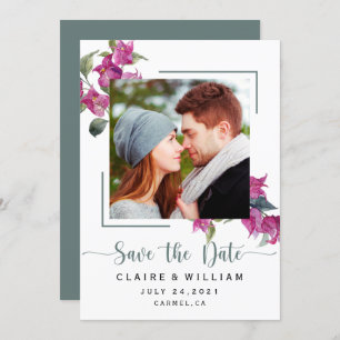 Burgundy Bougainvillea Wedding Save the Date