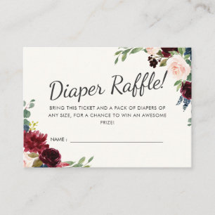 Burgundy Bouquet Baby Shower Diaper Raffle Game Enclosure Card