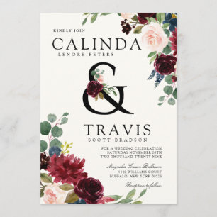 Burgundy Bouquet   Bold Ampersand Line Invitation