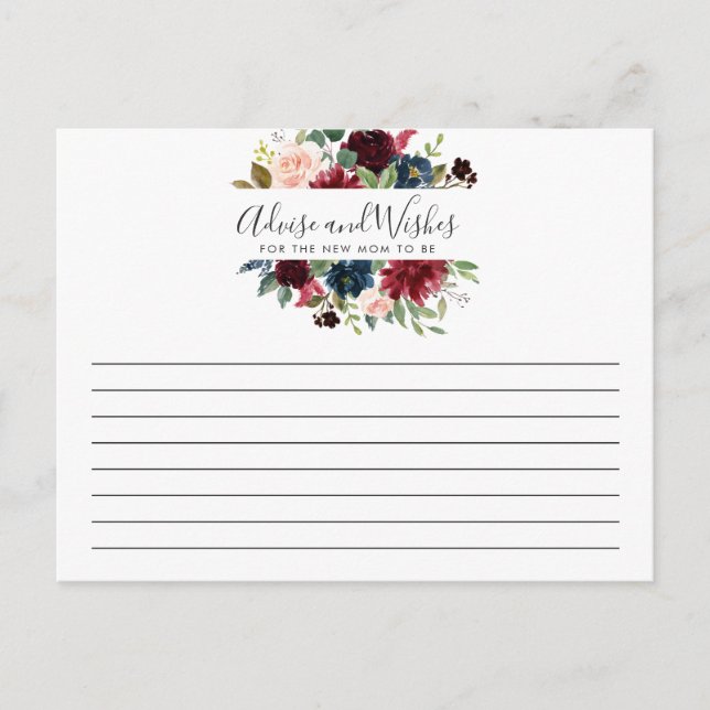 Burgundy Bouquet | Bridal Shower | Advice/Wishes Postcard (Front)