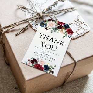 Burgundy Bouquet Bridal Shower Thank You Gift Tags