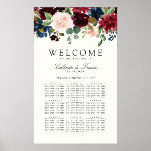Burgundy Bouquet Floral 9 Table Seating Chart