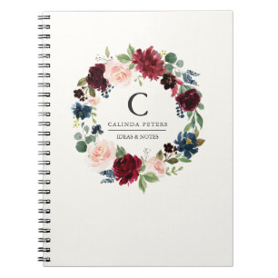 Burgundy Bouquet Floral monogram Notebook