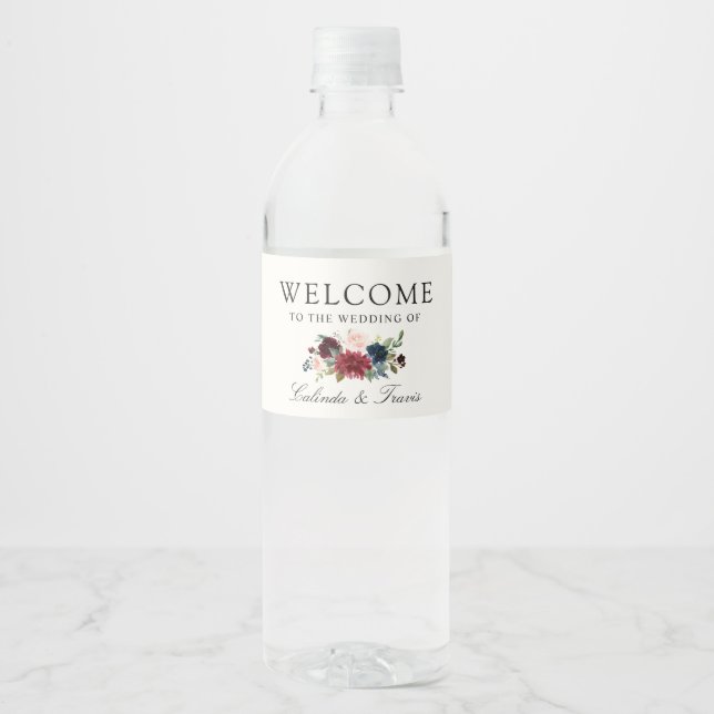 Burgundy Bouquet | Floral | Water Bottle Label (Front)