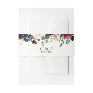 Burgundy Bouquet Monogram Invitation Belly Band