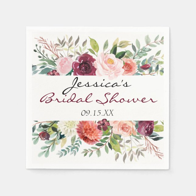 Burgundy Bouquet Personalised Floral Napkin (Front)