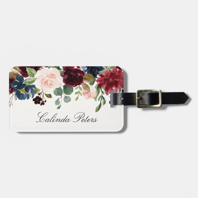 Burgundy Bouquet | Personalised Luggage Tag (Front Horizontal)