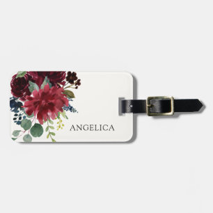 Burgundy Bouquet   Personalised Name Luggage Tag
