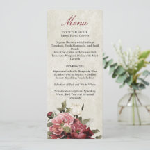 Burgundy Bouquet Reception Menu Card