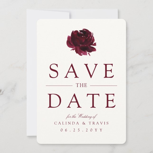 Burgundy Bouquet | Red Floral | Save The Date (Front)