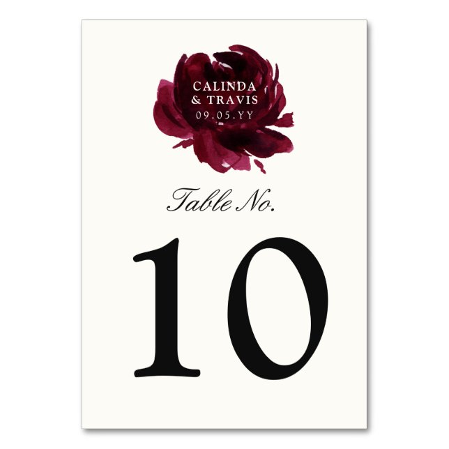 Burgundy Bouquet | Rose Floral | Table Number (Front)