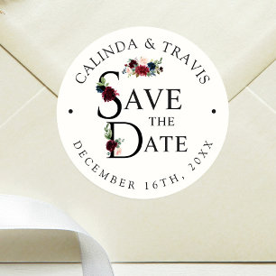 Burgundy Bouquet   Save the Date Wedding Classic Round Sticker
