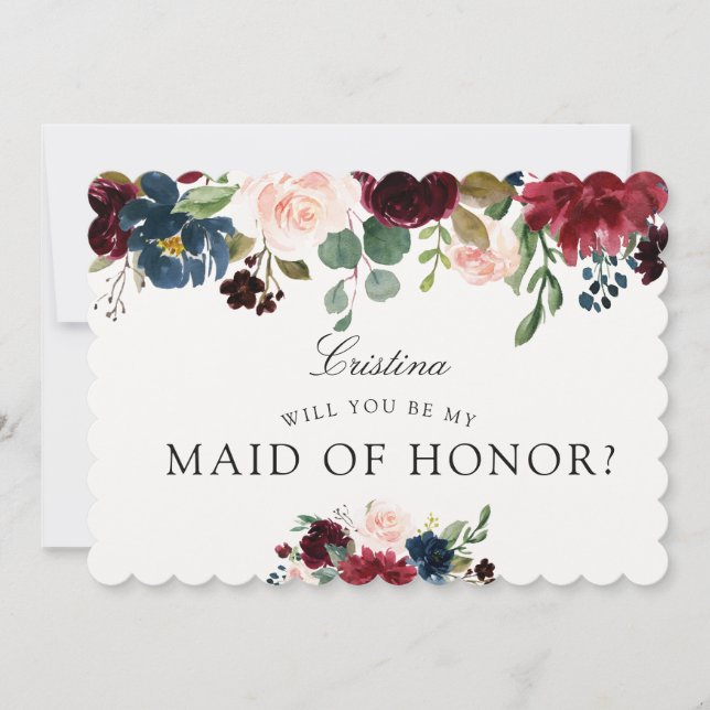 Burgundy Bouquet | Wedding Party | Maid of Honour Invitation (Front)
