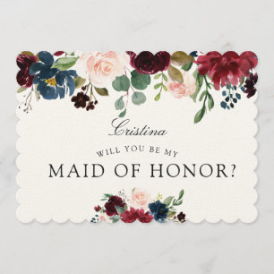 Burgundy Bouquet   Wedding Party   Maid of Honour Invitation