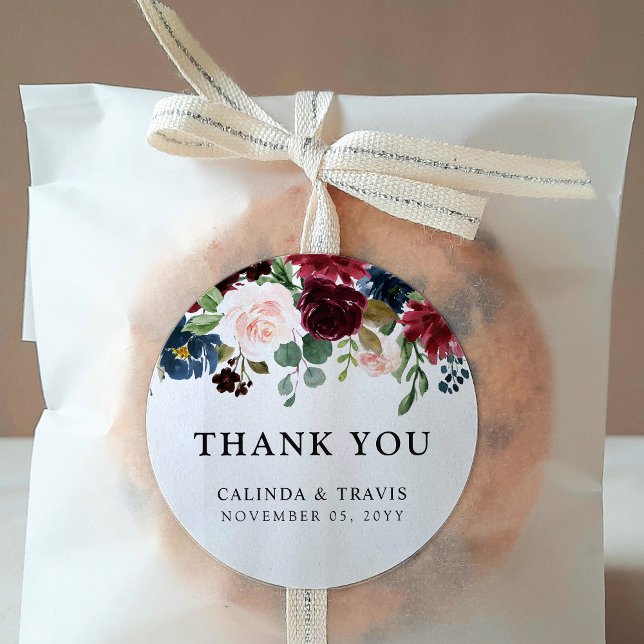 Burgundy Bouquet | Wedding | Thank You Classic Round Sticker (Creator Uploaded)