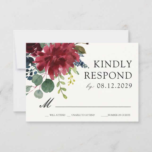 Burgundy Bouquet | Wild Floral RSVP Reply (Front)