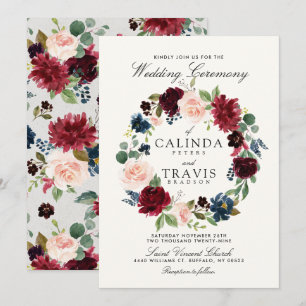 Burgundy Bouquet Wreath Floral Wedding Invitation