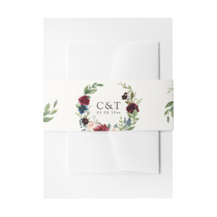 Burgundy Bouquet Wreath Invitation Belly Band
