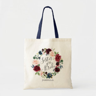 Burgundy Bouquet Wreath   Sister of the Bride Tote Bag