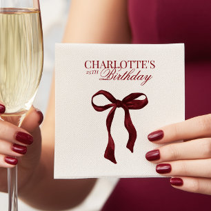 Burgundy Bow Birthday Napkin