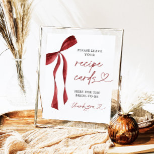 Burgundy Bow Bridal Recipe Cards Sign