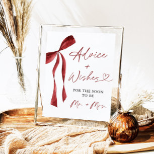 Burgundy Bow Bridal Shower Advice & Wishes Sign
