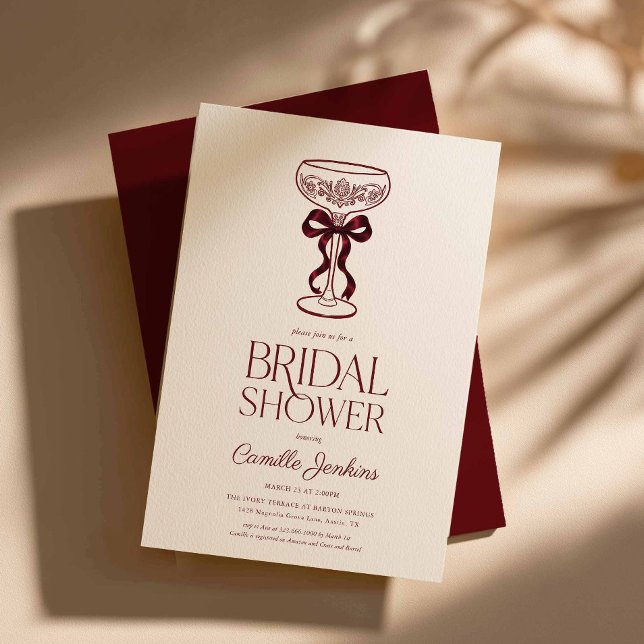 Burgundy Bow Bridal Shower Invitation (Burgundy Bow Bridal Shower Invitation)