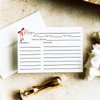 Burgundy Bow Bridal Shower Recipe Card