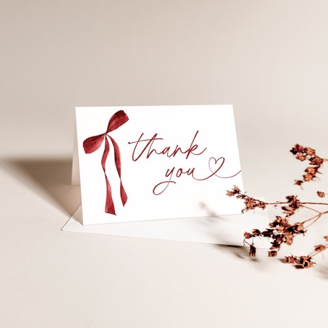 Burgundy Bow Bridal Shower Thank You Card (Creator Uploaded)
