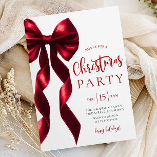 Burgundy Bow Christmas Party Invitation